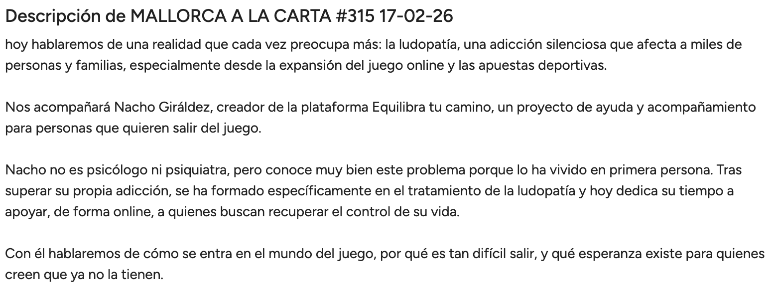 Canal 4 — Mallorca a la Carta descripción