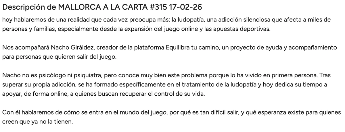 Canal 4 — Mallorca a la Carta descripción